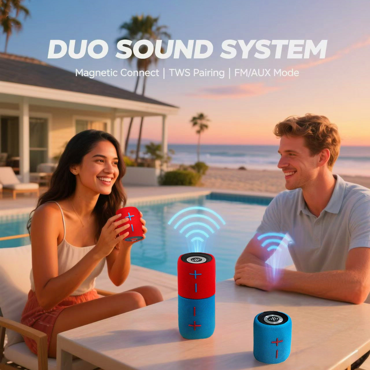 TWIN 2 Portable Bluetooth Speaker with Magnetic 2-in-1 Design IPX4 Water Resistant 10H Playtime TWS Pairing BT5.3 FM Radio for Home Party Outdoor Beach Audio Stereo 20W Subwoofer